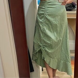 Cider Green Ruched Slit Midi Skirt